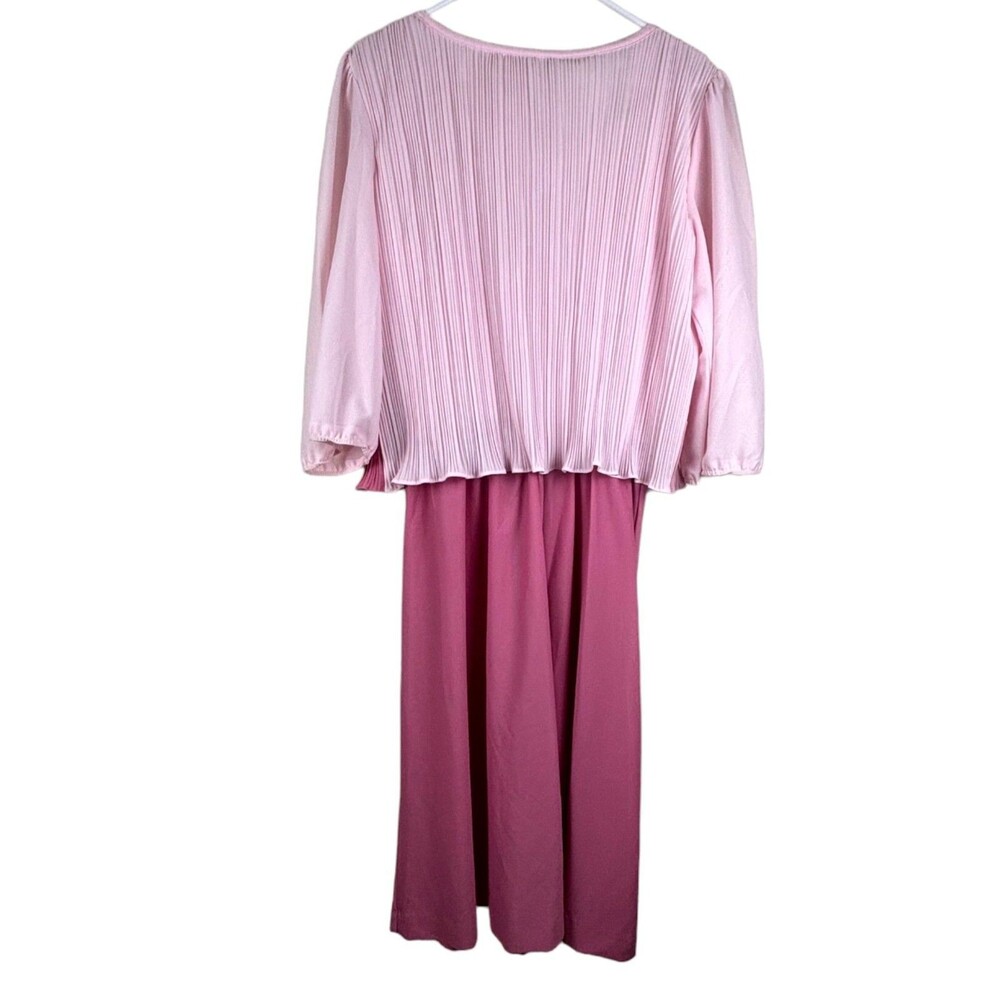 Vintage Good Times Pink Colorblock Midi Dress Long Sleeve Pleated Size 15/16 - Picture 3 of 10